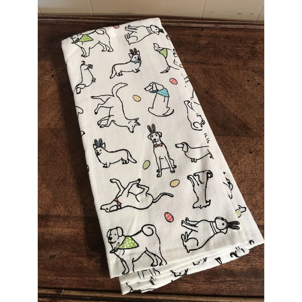 Dogs as Bunny Rabbits Kitchen Towels Set Easter Spring Garden New Isaac Mizrahi - Picture 3 of 8